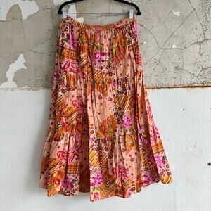 Vtg Maxi Skirt Patchwork Floral Tiered Ruffle Boho Cottagecore Krazy Kat Women L